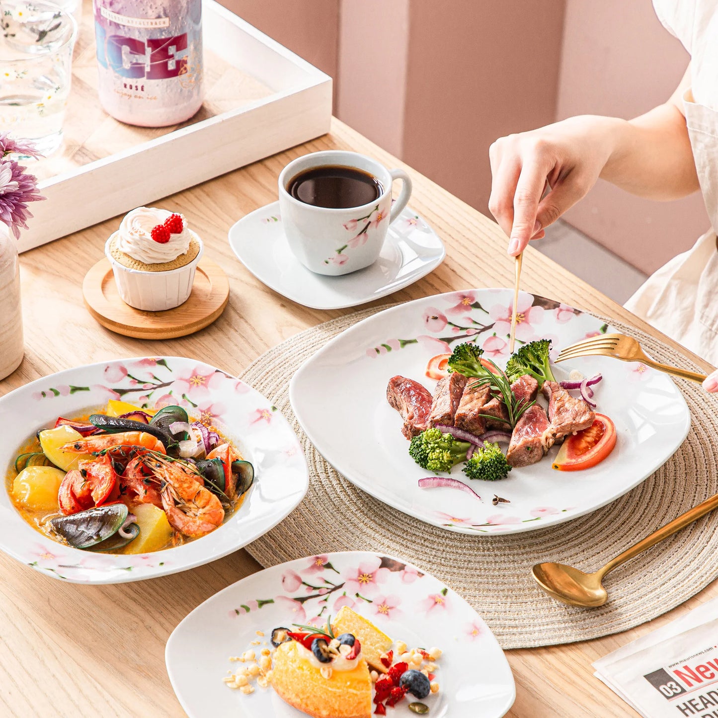 Malacasa Ceramic Annie Dinnerware Set Plates Cups Saucers