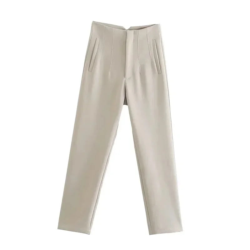 HXAO Womens Pleated High Waist Formal Office Pants Cropped Trousers