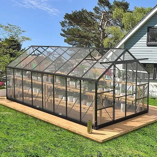 Polycarbonate Greenhouse With Four Adjustable Roof Vents And Walk In Aluminum Frame