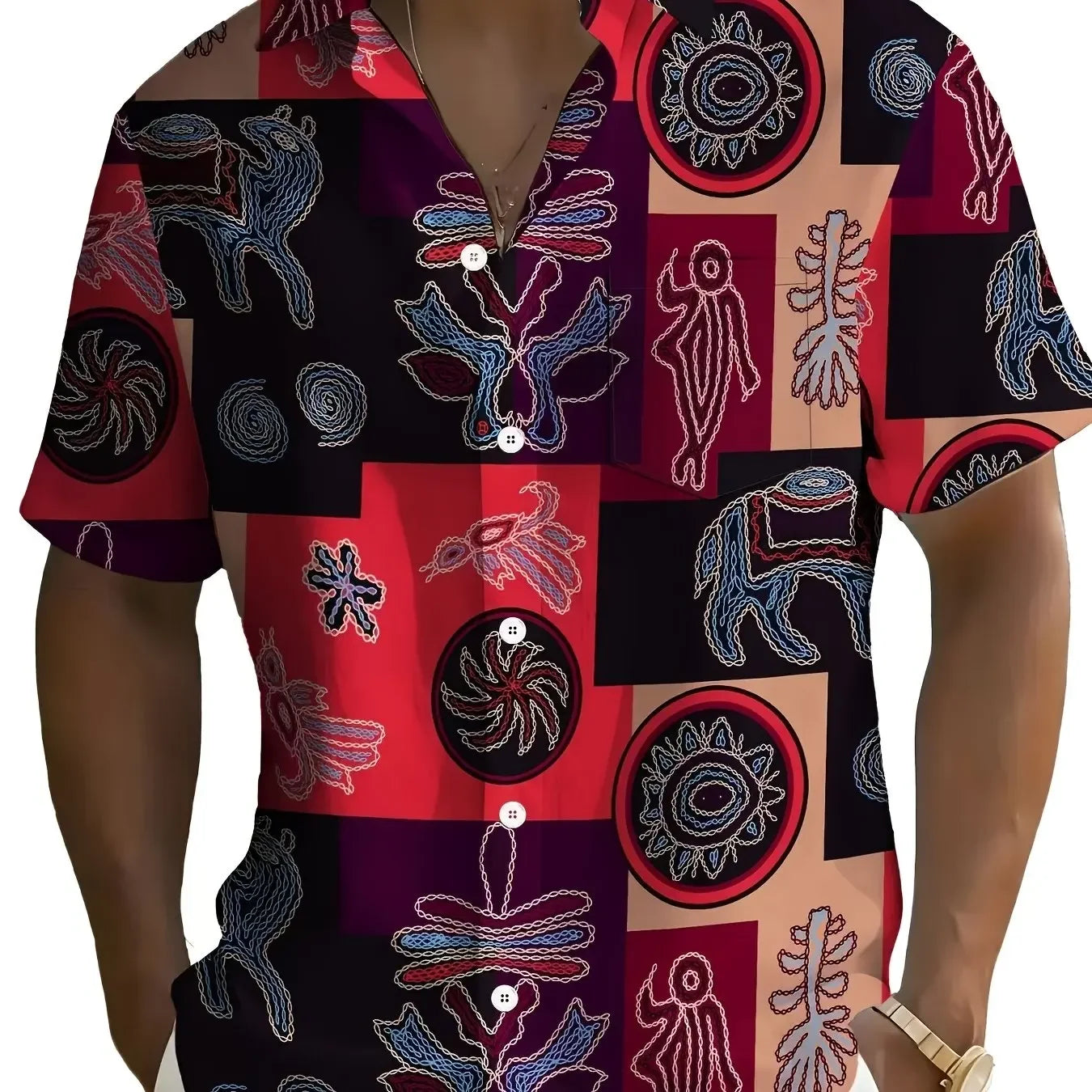 Mens 3D Printed Short Sleeve Hawaiian Shirt With Multiple Patterns