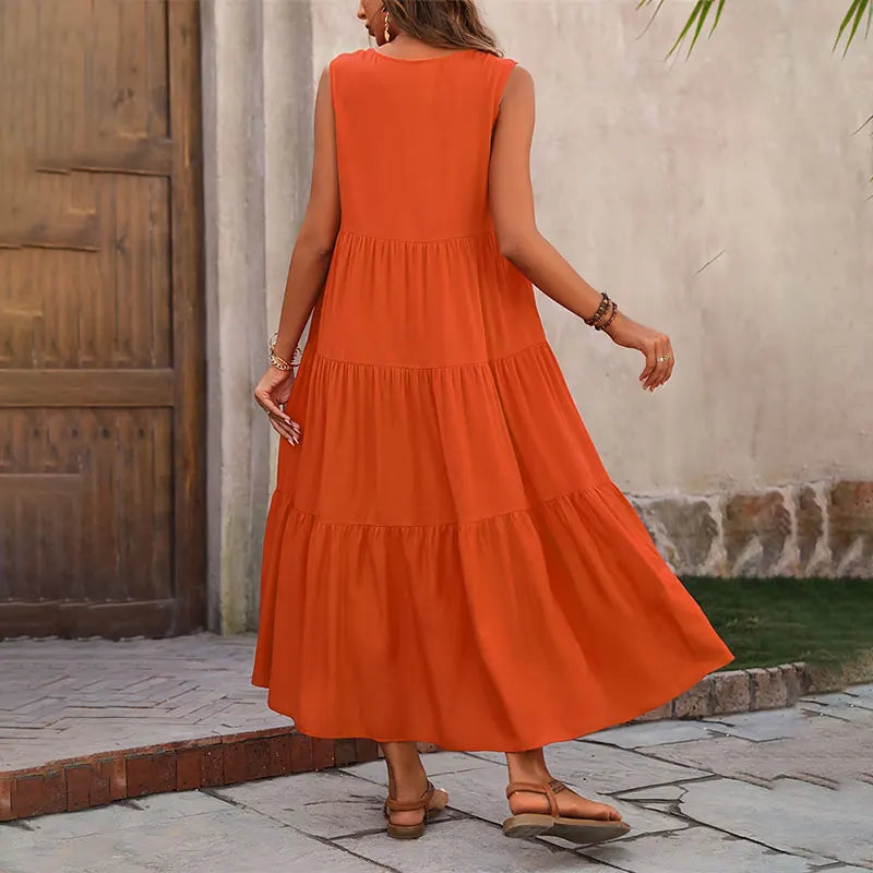 Y.KUKU Women Summer Casual Dress Mid Calf Length Elegant