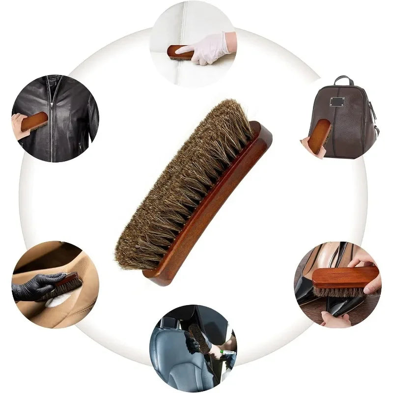 Leather Textile Cleaning Brush With Horse Hair Bristles And Wood Handle