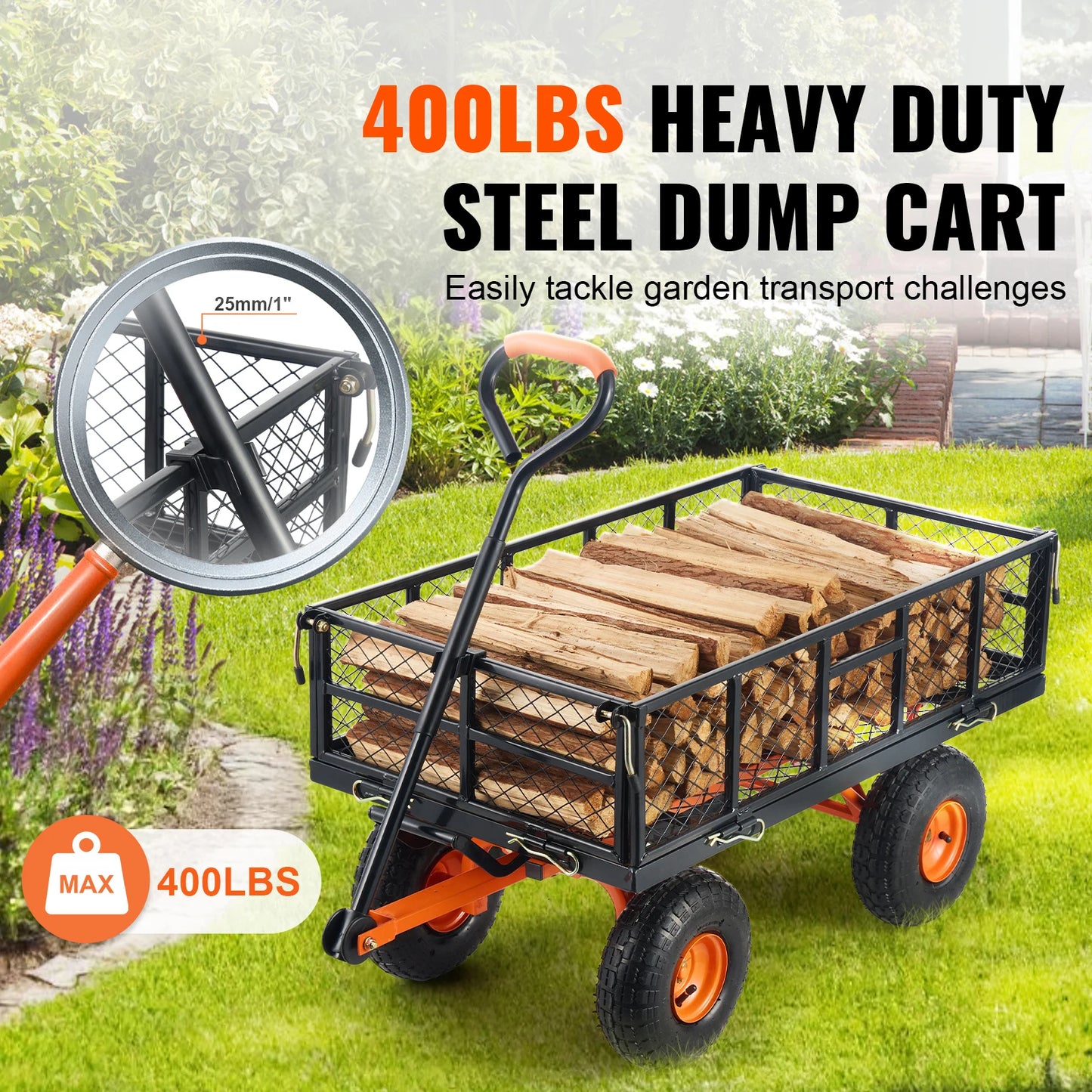 SucceBuy Garden Cart Sturdy Metal Utility Wagon 400 880 Capacity
