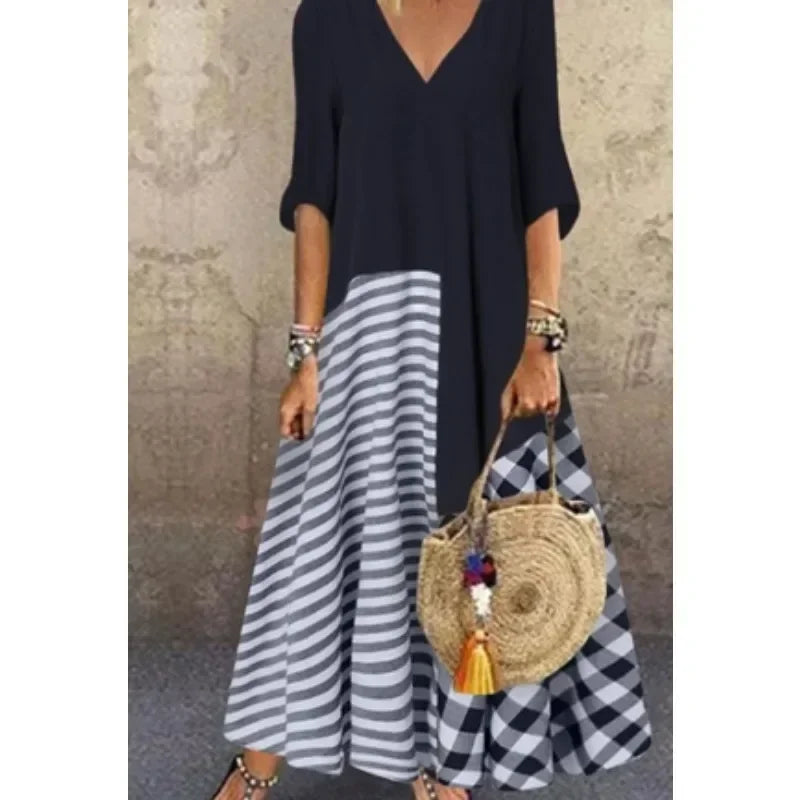 Women's Classic Striped V Neck Shirt Dress for Casual Elegance