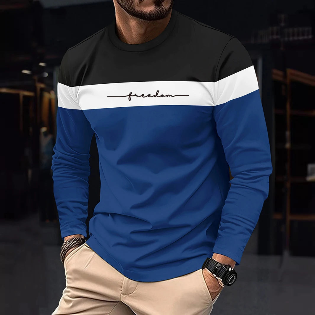 Autumn Mens Oversized Crew Neck Long Sleeve Stripe T Shirt