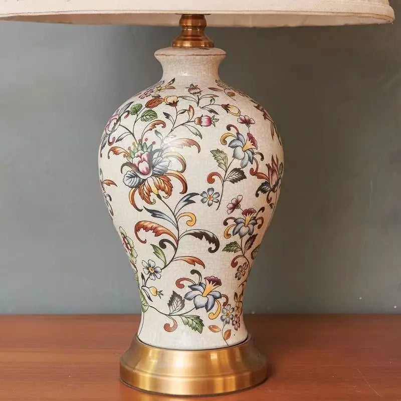 Floral Bird Ceramic Table Lamp Vase For Living Room Decor