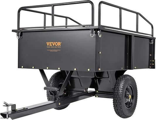 HeavyDutyATVDumpCart Capacity750Lb FifteenCuFt UtilityTrailer ForLawnMower TractorYardWork HaulReliable AllTerrain