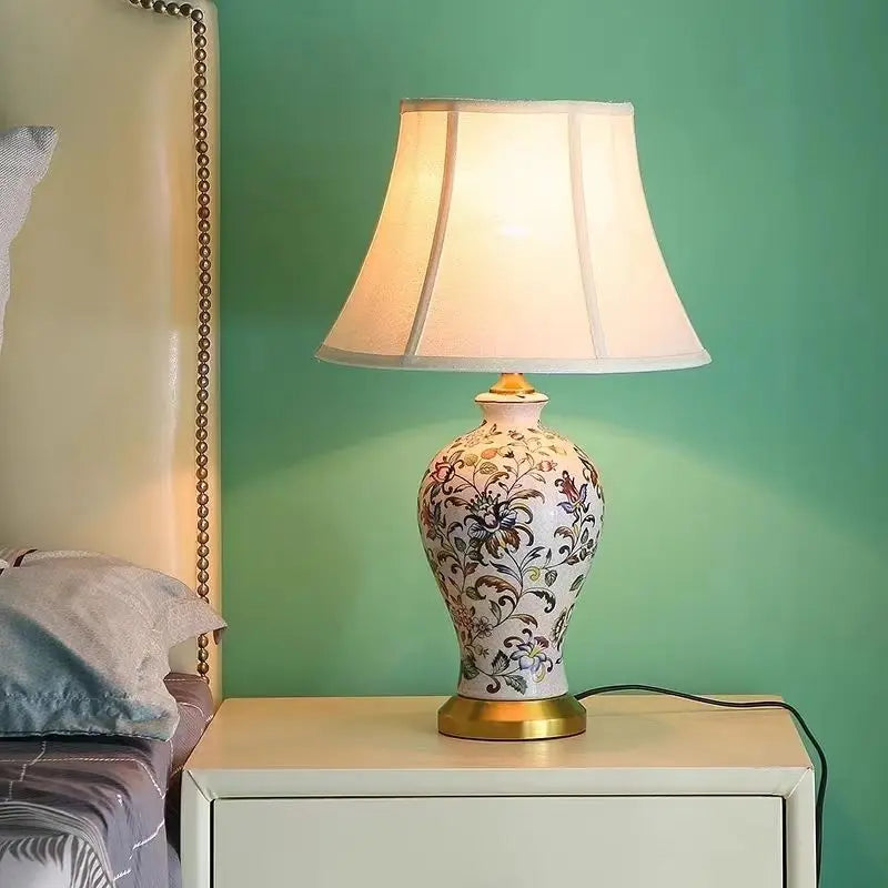 Floral Bird Ceramic Table Lamp Vase For Living Room Decor