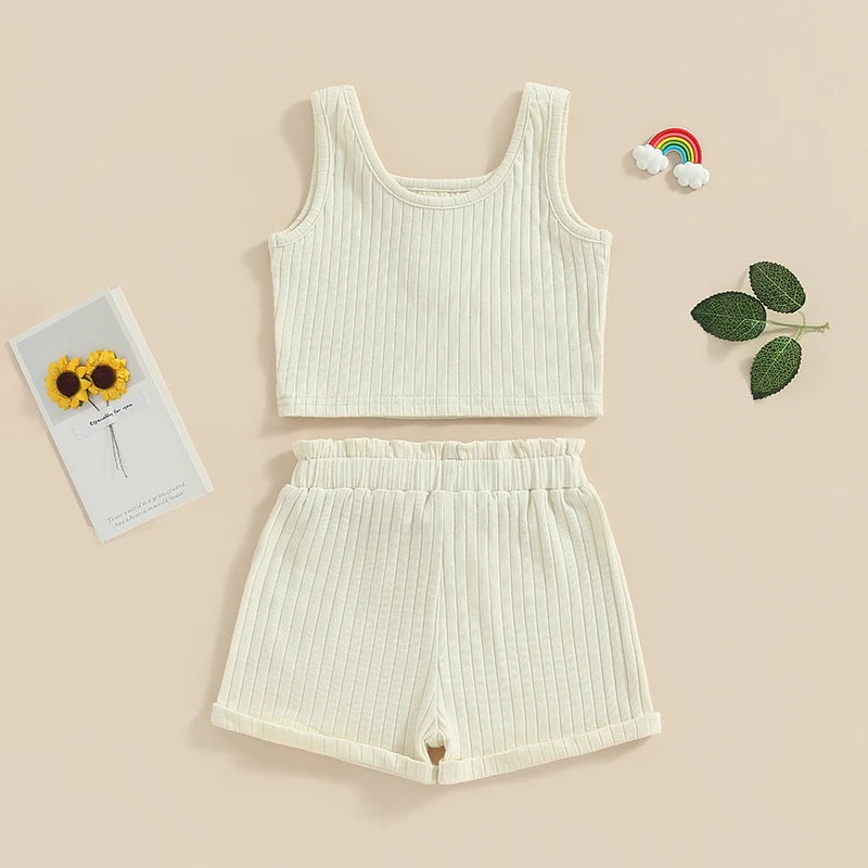 Lioraitiin Kids Two Piece Summer Set Vest Tops Shorts