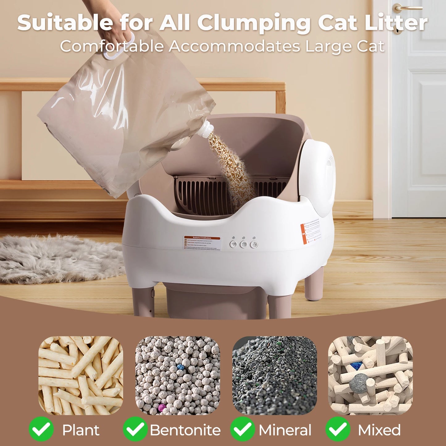 Lunapurr Self Cleaning Litter Box Automatic Cat Litter Box With App Control Odor Free Large Waste Bin For Multi Cats