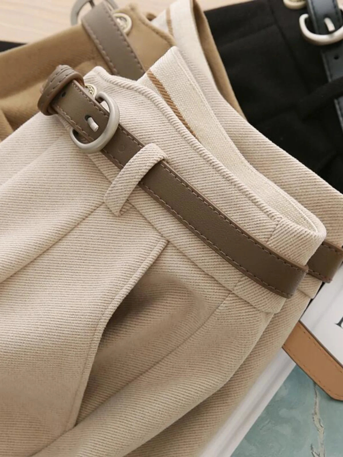 Thickened Women's Tweed High Waist Wide Leg Casual Trousers