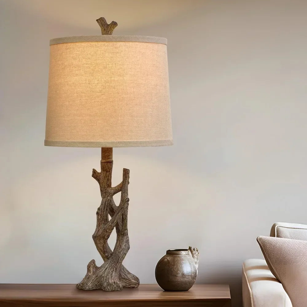 Rustic Farmhouse Table Lamp Wood Grain For Bedroom Nightstand