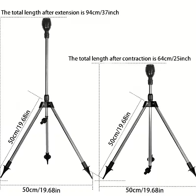 360° Rotating Retractable Lawn Sprinkler, Stainless Steel Irrigation System with Adjustable Tripod & Atomizing Nozzle for Garden