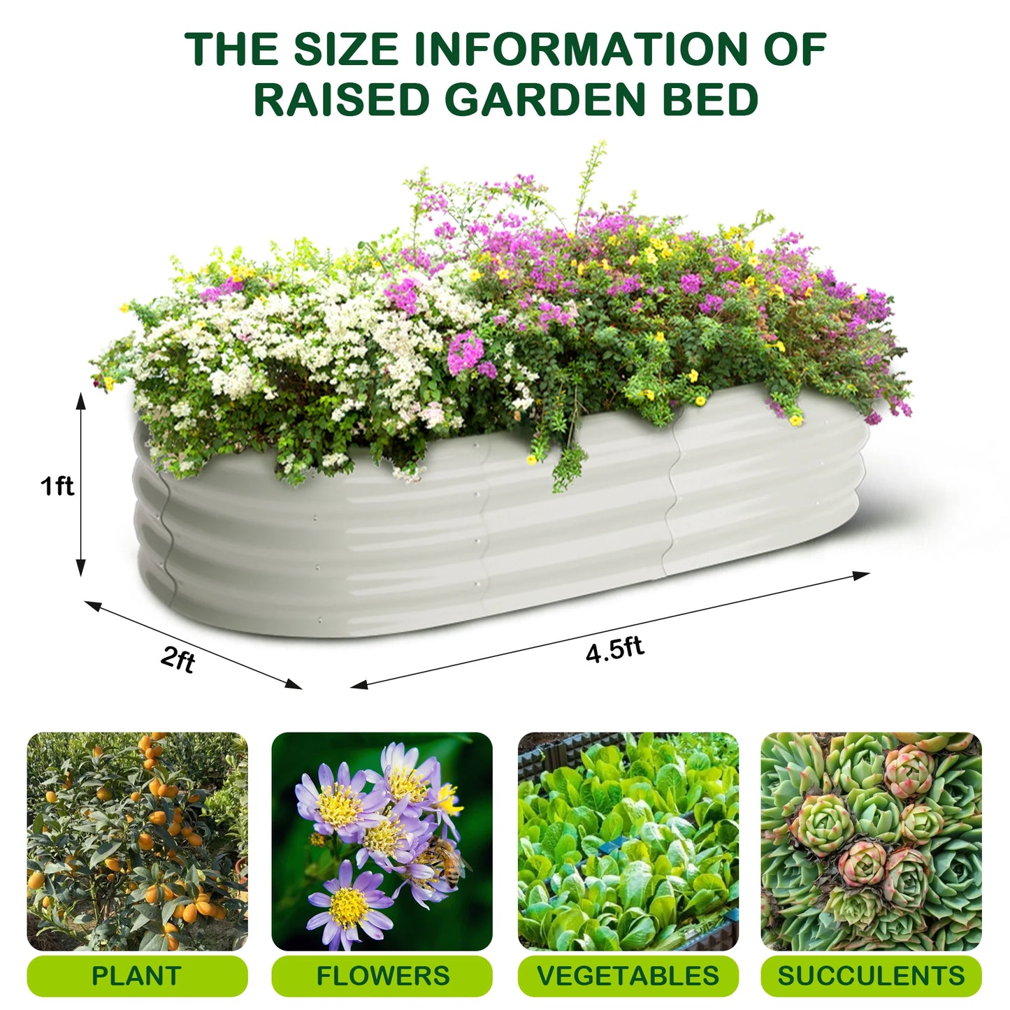 HiMIS Oval Galvanized Raised Garden Bed Outdoor Planter