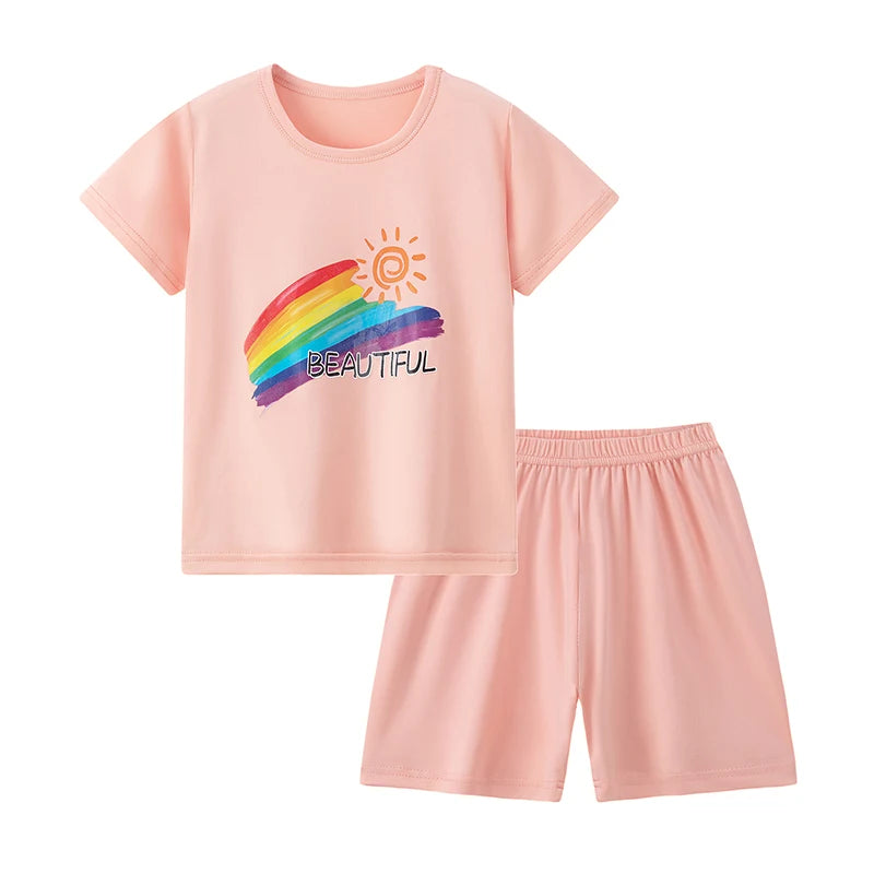 Unisex Kids Summer Shorts Set Two Piece Outfit For Home And Outdoors