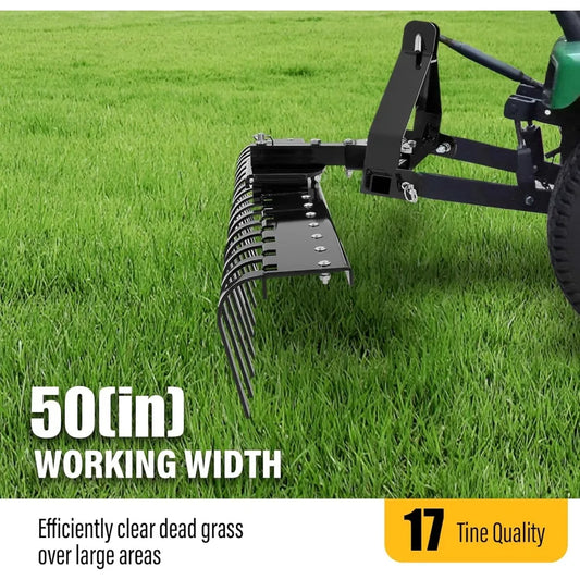 Landscape Rake Compatible with Category-0Tractor 3 Point & 5-Position Angle Adjustment for Garden