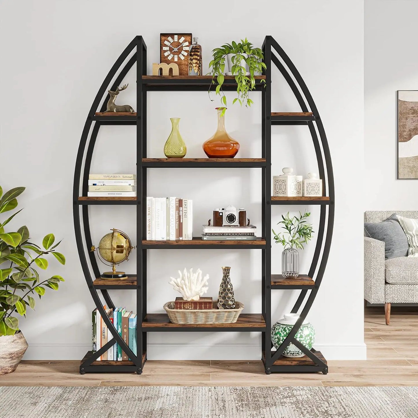 Curved Indoor Plant Stand 8 Tiers Metal Display Rack Industrial