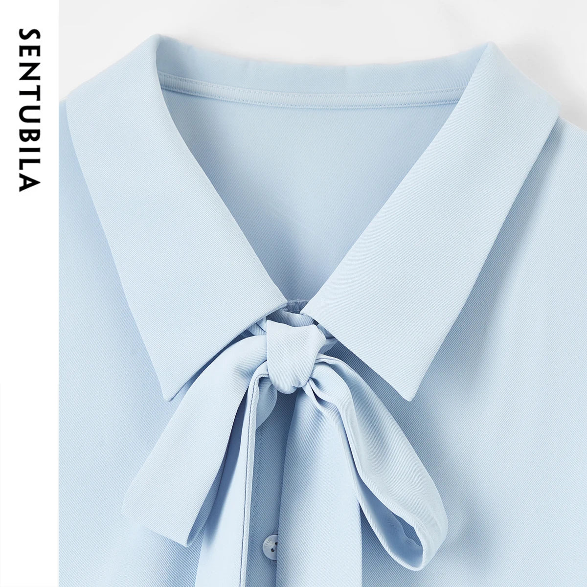 Sentubila Womens Detachable Ribbon Turn Down Collar Long Sleeve Shirt