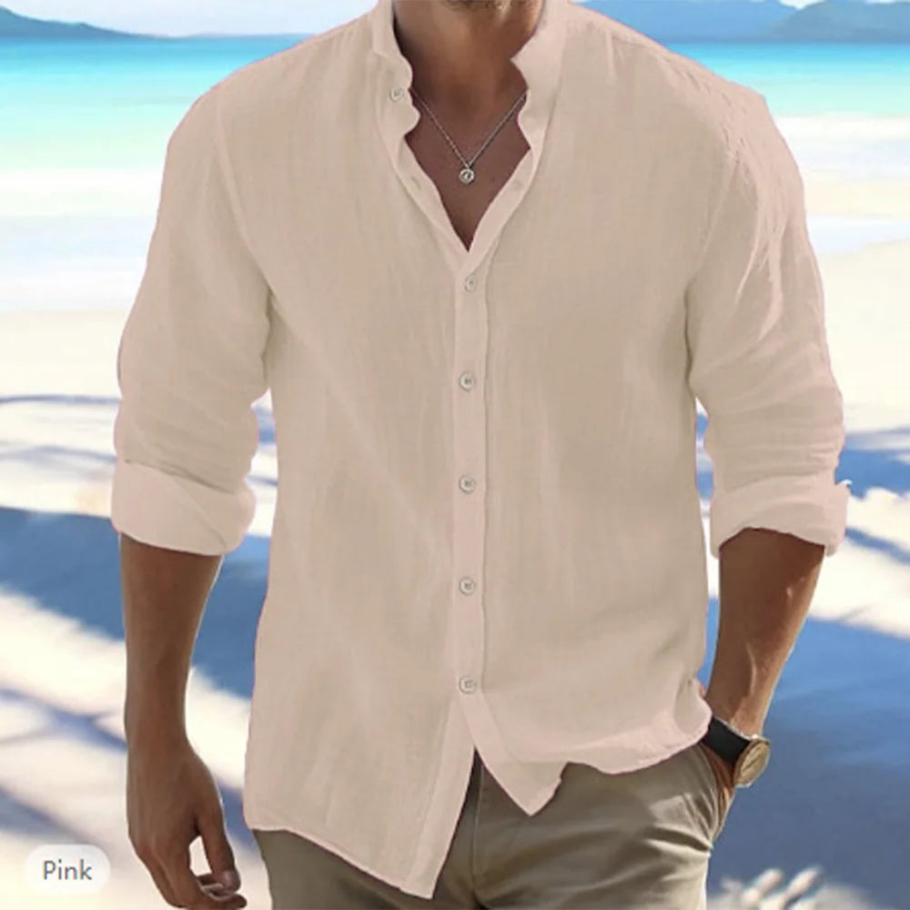 FURCW Cotton Linen Men's Sailor Collar Shirt Summer Beach Style