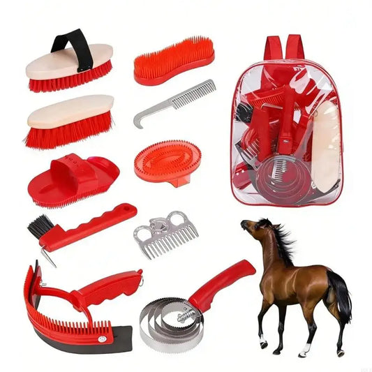 Horse Grooming Tool Set With Ergonomic Handle Durable Plastic Brushes