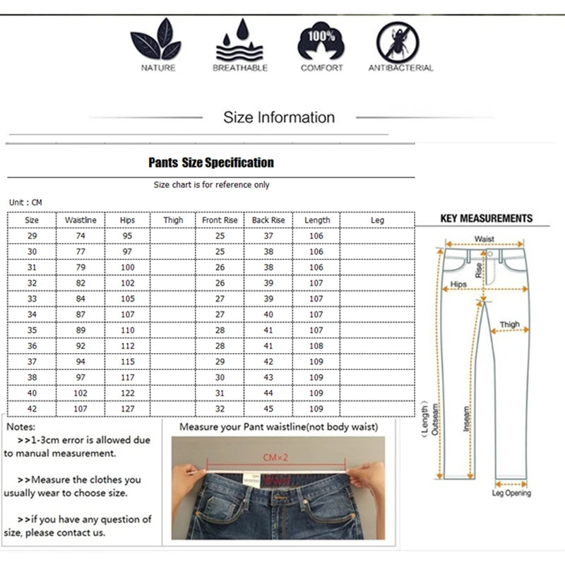 ICPANS Men Cotton Denim Straight Leg Casual Pants Everyday Comfort