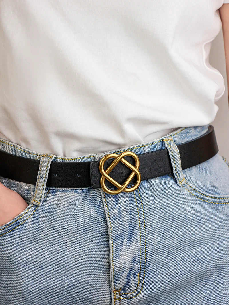 Suede Cowhide Belt For Women Vintage Style Retro Buckle