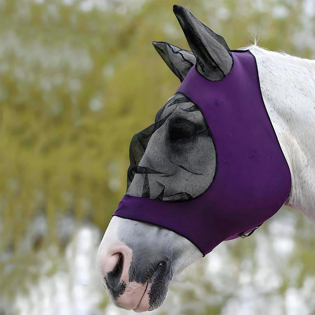 Anti Fly Stretchy Knitted Mesh Horse Ear Mask For Riding