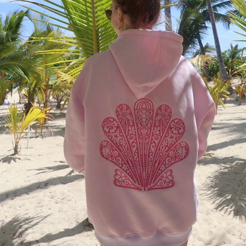 XBTCLXEBCOCN Preppy Oversized Graphic Hoodie For Women Embroidered Hibiscus Palm