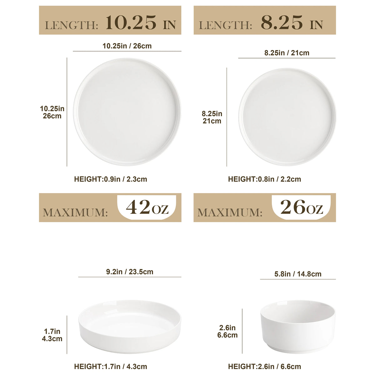 Malacasa Ceramic Dinner Plate Set With Black Rim And Half Standing Edge