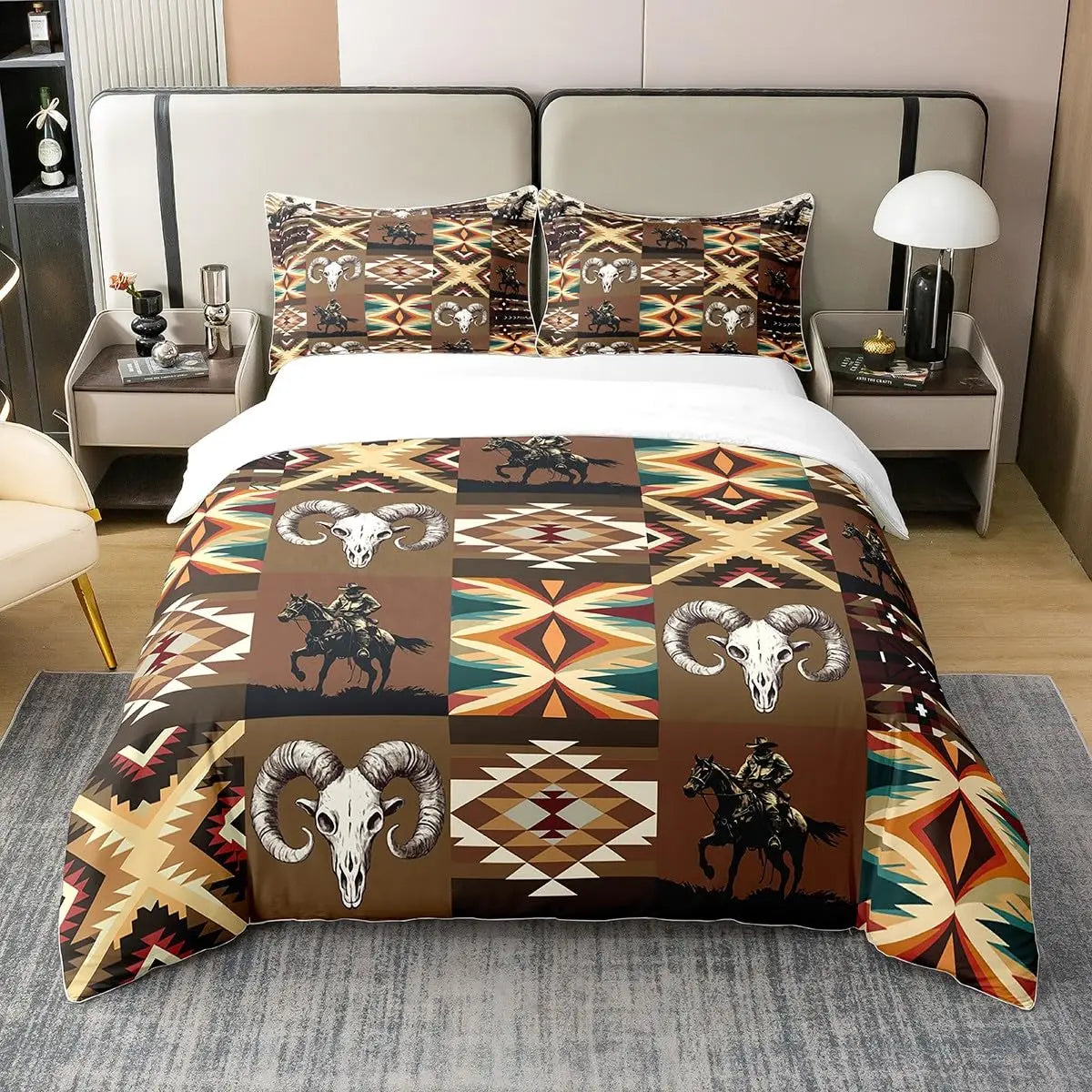 NONECN Western Cowboy Print Duvet Cover Set Bedding