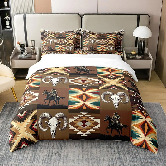NONECN Western Cowboy Print Duvet Cover Set Bedding