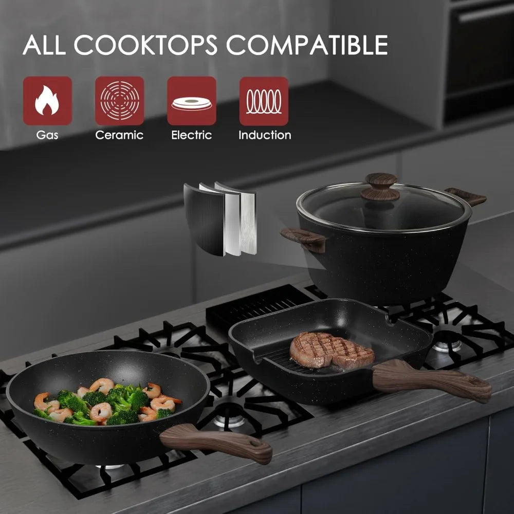 Iosn Pots And Pans Set Nonstick Kitchen Cookware With Grill Pan