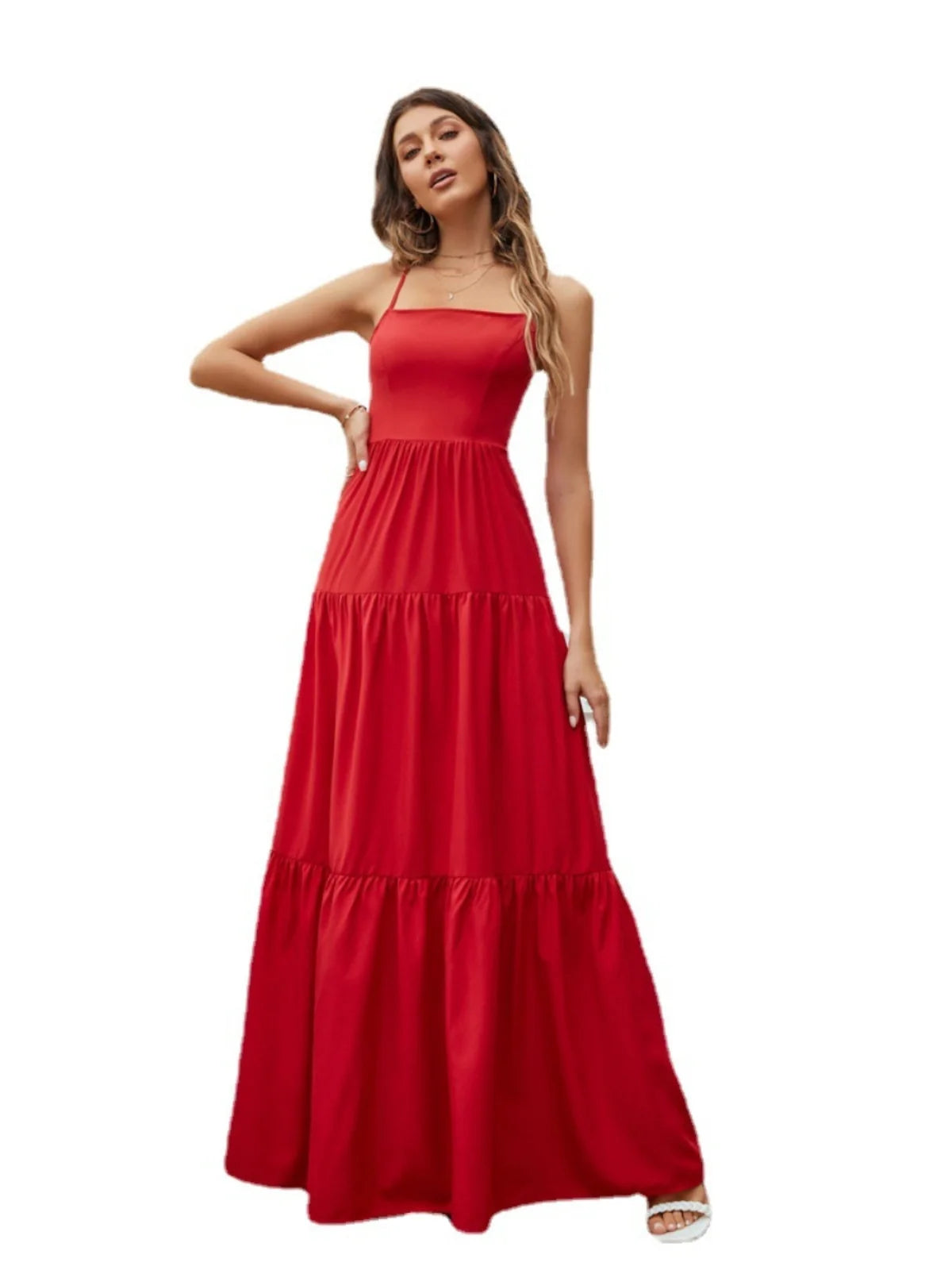 Others Long Evening Gown With Straps A Line Polyester Dress