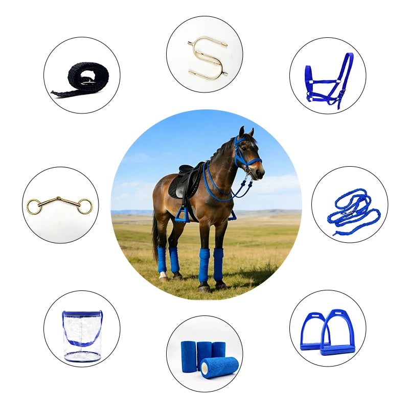 8 Piece Equestrian Riding Equipment Set Bridle Reins Stirrups Snaffle