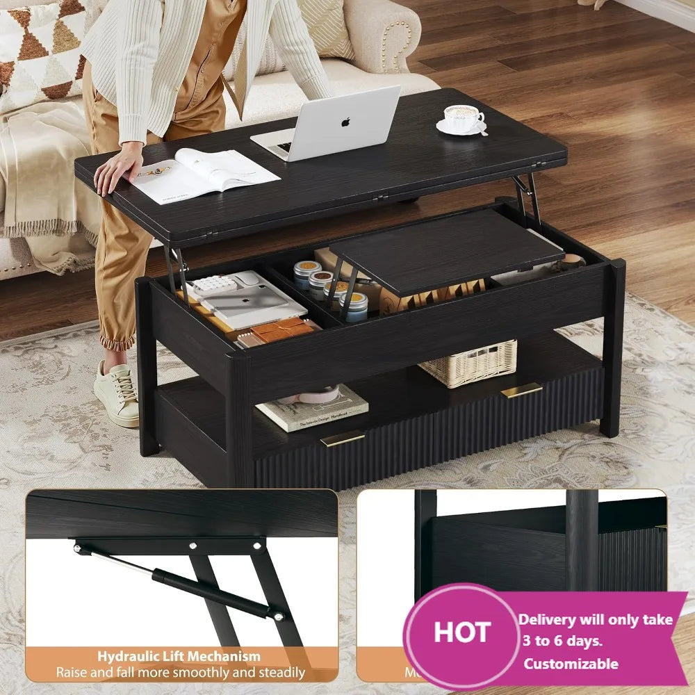 Luxury Lift Top Coffee Table With 4-in-1 Storage And Drawers