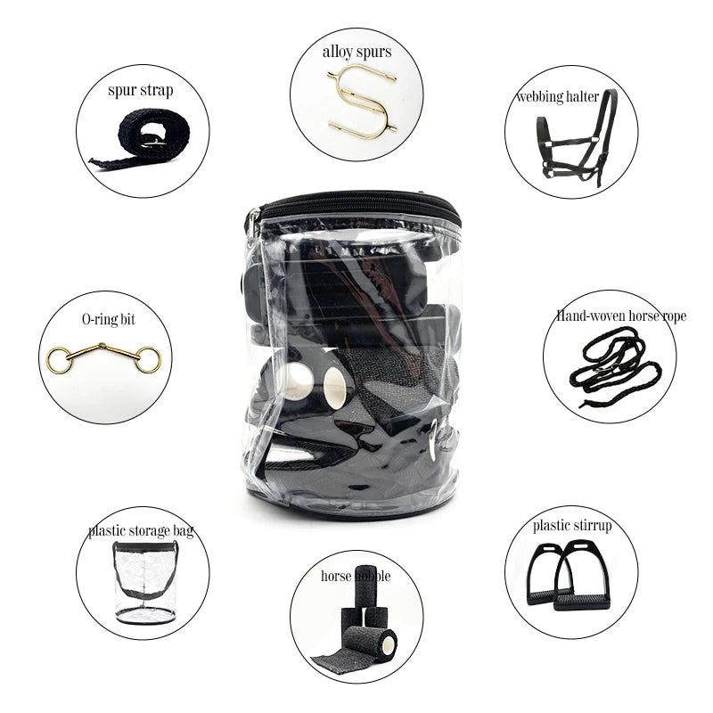 8 Piece Equestrian Riding Equipment Set Bridle Reins Stirrups Snaffle