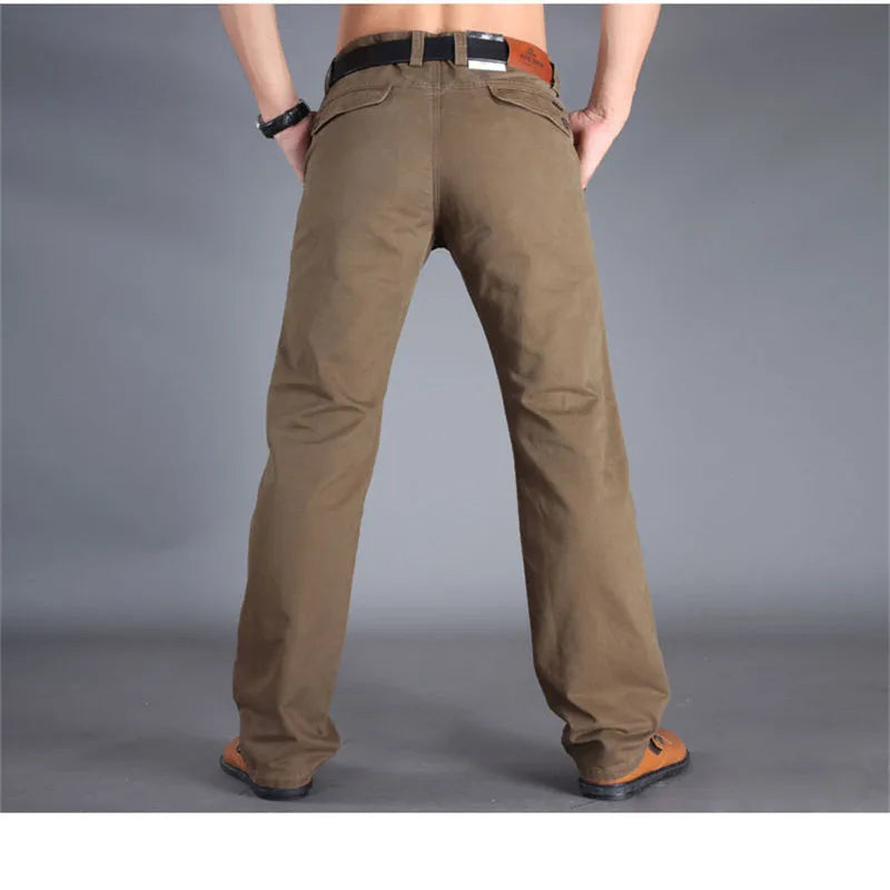 ICPANS Men Cotton Denim Straight Leg Casual Pants Everyday Comfort