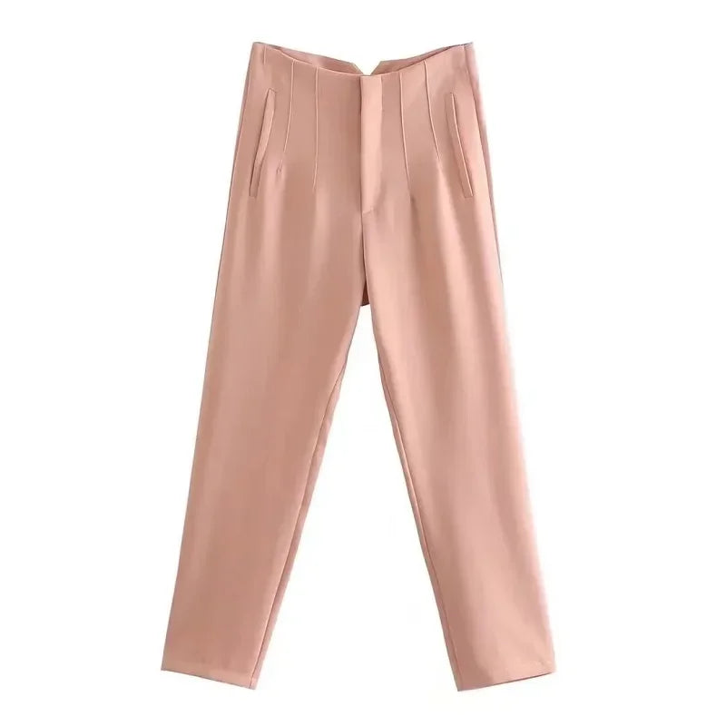 HXAO Womens Pleated High Waist Formal Office Pants Cropped Trousers