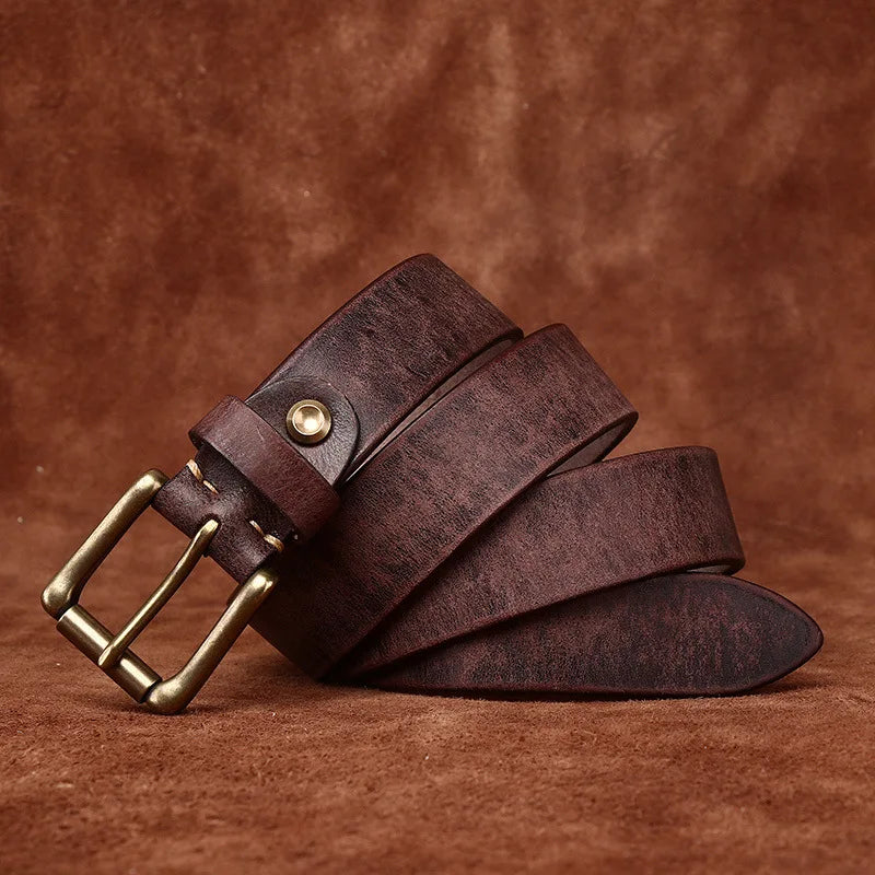 CINESSD Genuine Cowhide Leather Belt With Brass Buckle