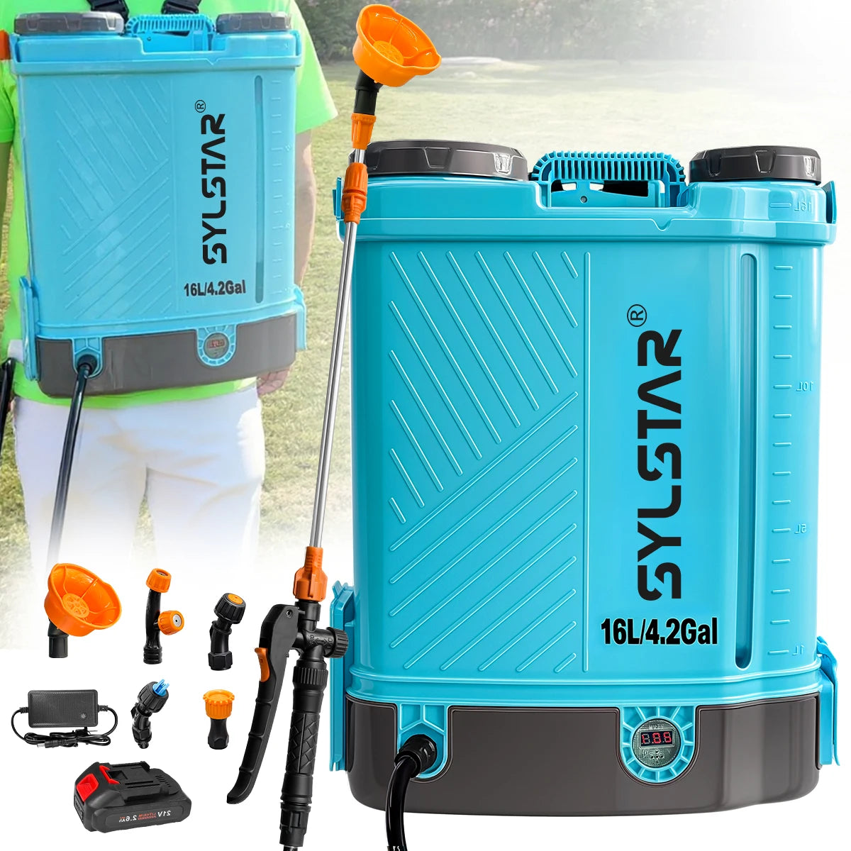 Battery Powered Backpack Sprayer 4 Gallon 100 PSI Electric Garden