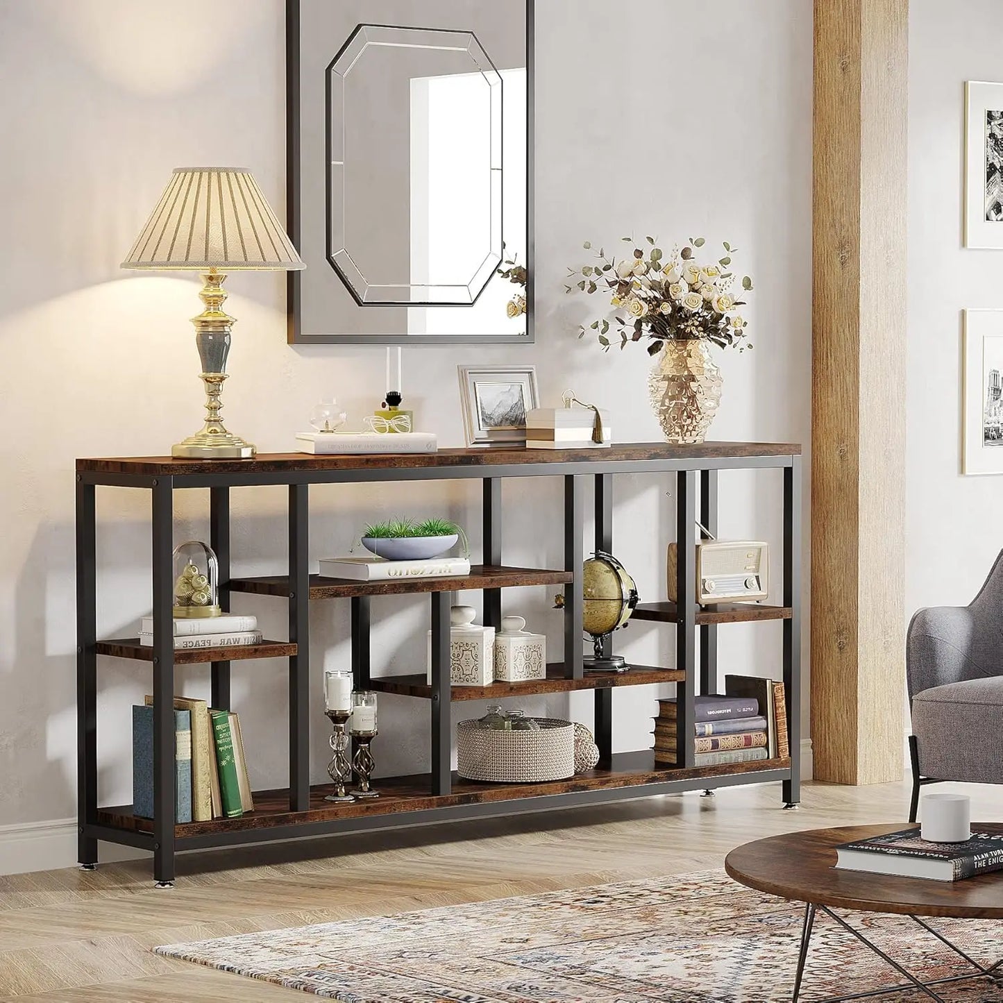 LITTLE TREE Console Sofa Table 3-Tier Industrial Narrow Entryway