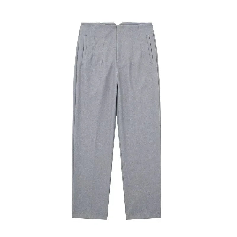 HXAO Womens Pleated High Waist Formal Office Pants Cropped Trousers