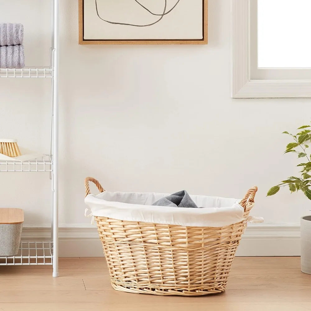 Handwoven Willow Laundry Basket With Removable Liner For Residence OrganizationPlus