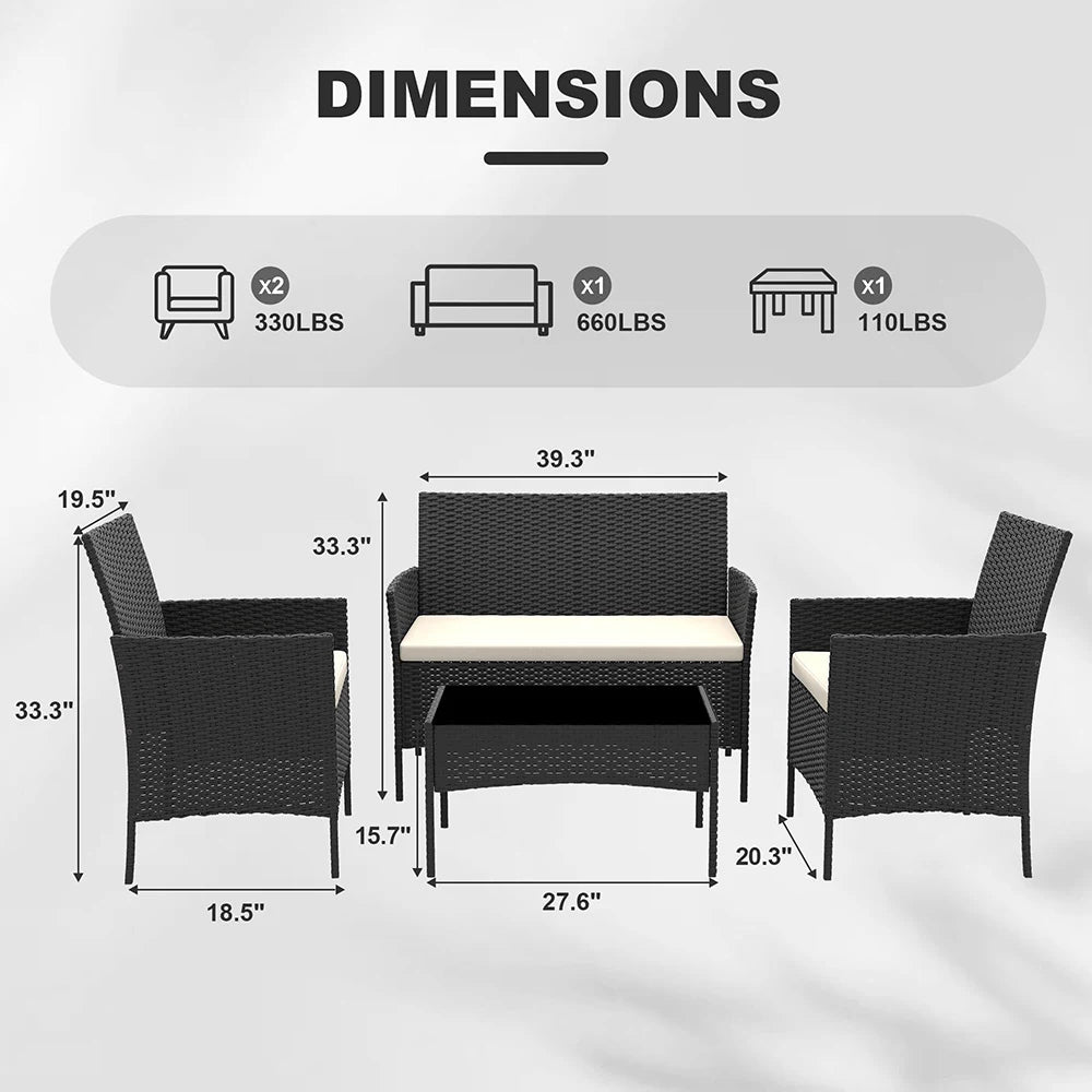 HiMISS PE Rattan Patio Set With Glass Table And Cushions