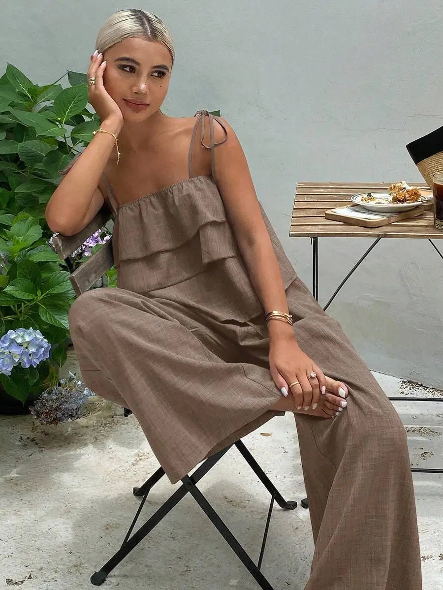 Ruffled Cami Top And Wide Leg Pants Set For Summer