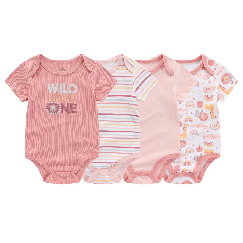 4 Piece Baby Bodysuits Set Summer Short Sleeve Cartoon Cotton Unisex