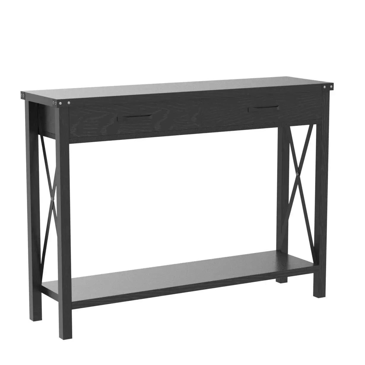 Black Console Table with 2 Drawers & Storage Shelf for Entryway Hallway Living Room 43x12x30in, Customized