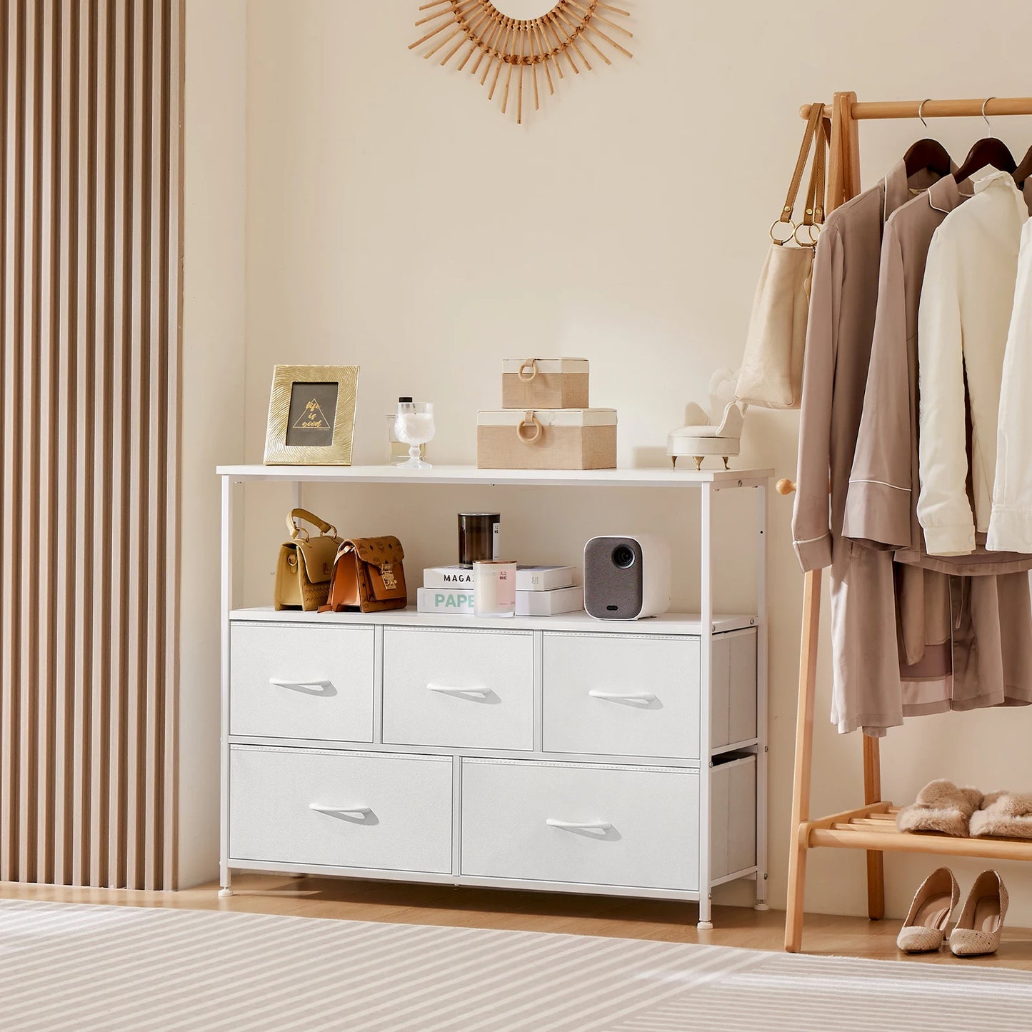 JHK Shoe Cabinet Dresser With 5 Fabric Drawers TV Stand