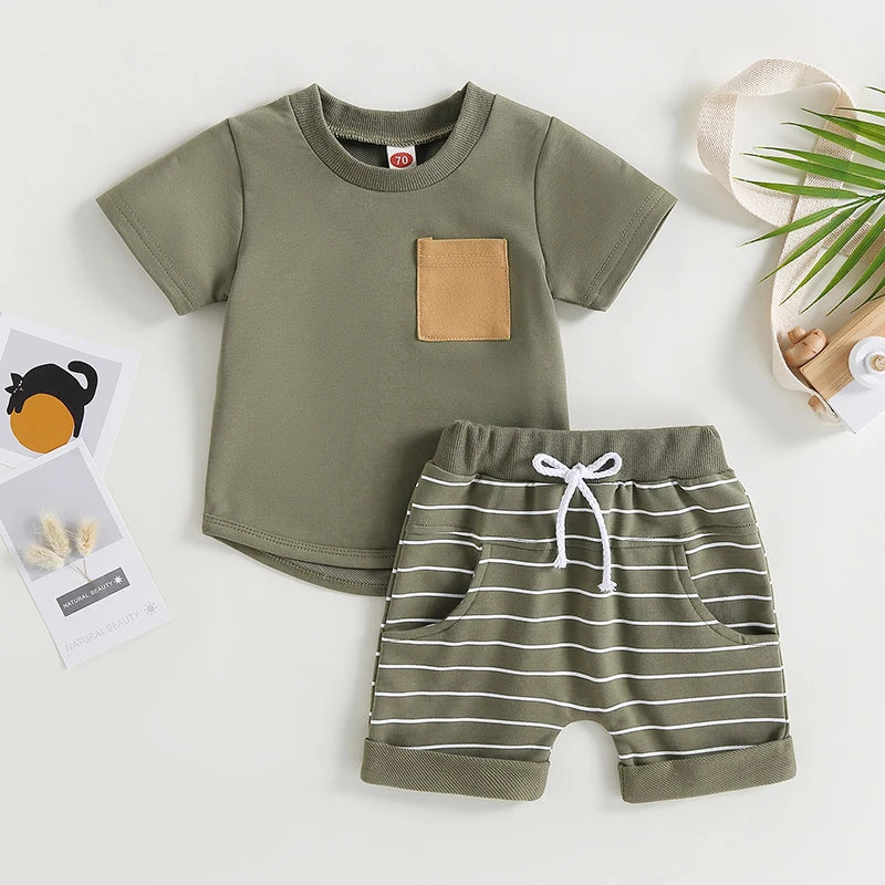 Lioraitiin Baby Boys 2-Piece Summer Set Short Sleeve Shirt Shorts