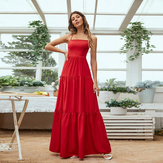 Others Long Evening Gown With Straps A Line Polyester Dress